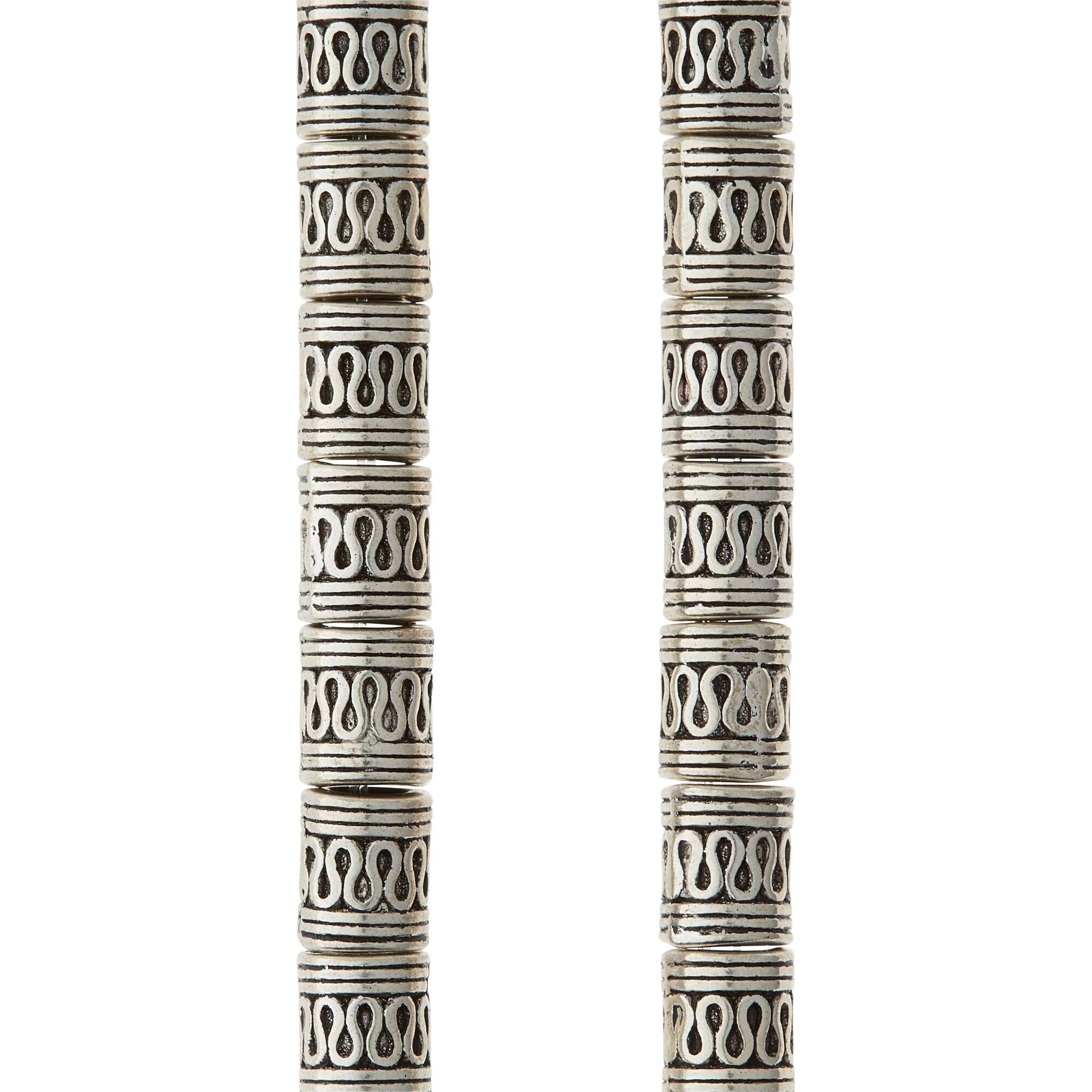 Silver Snake Carved Metal Tube Beads, 9mm by Bead Landing™